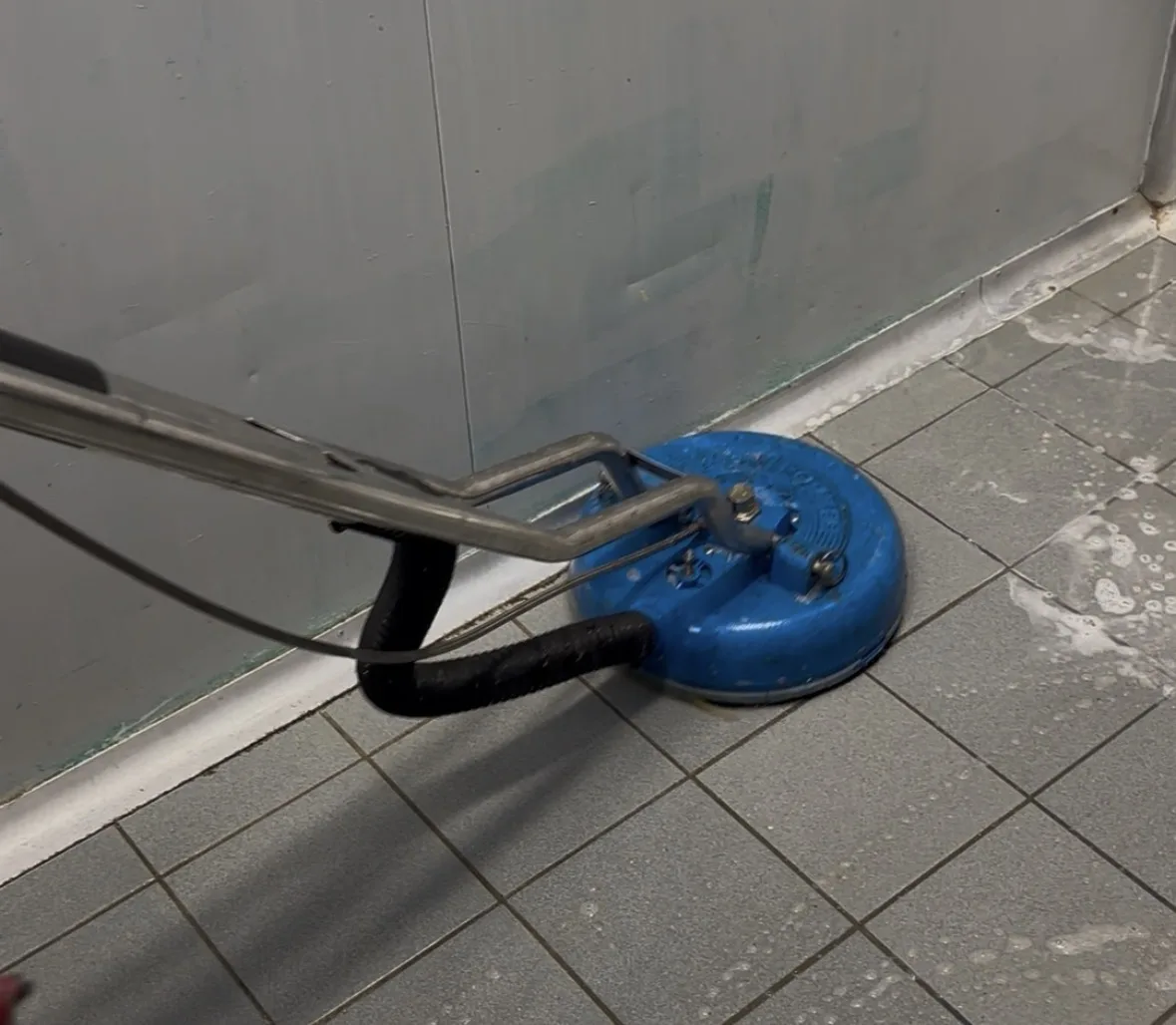 Professional floor scrubbing machine cleaning commercial tiles Perth