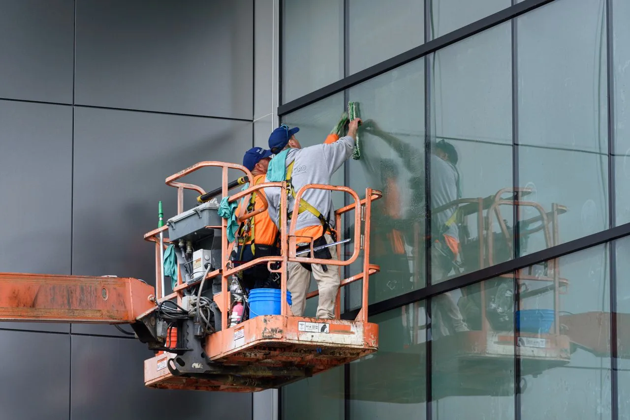 High rise window cleaning with cherry picker Perth